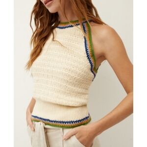 Veronica Beard Cream Tank Top with Blue and Green Accents